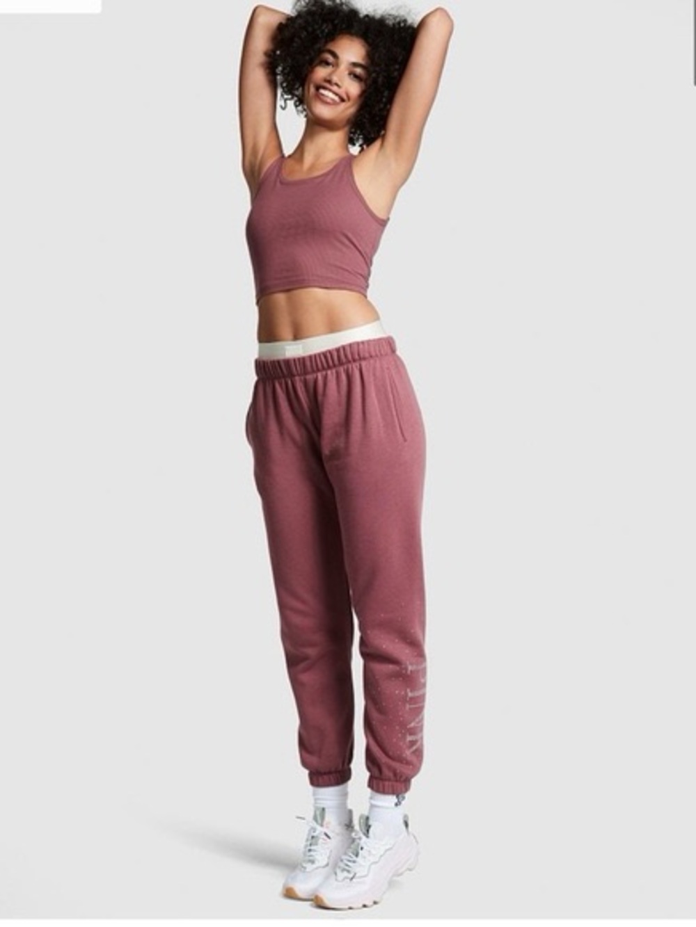 Victoria's Secret Mauve / Rose Ribbed Crop Tank with Matching Joggers